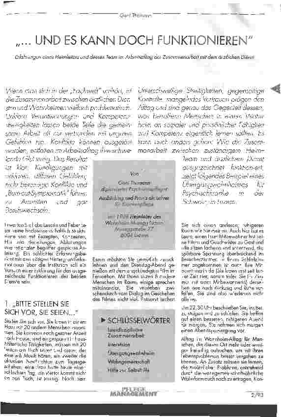 Vorschauseite 1: ... und es kann doch funktionieren Erfahrungen eines Heimleiters und dessen Team im Arbeitsalltag der Zusammenarbeit mit dem ärztlichen