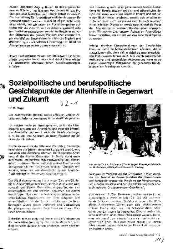 Vorschauseite 1: Sozialpolitische und berufspolitische Gesichtspunkte der Altenhilfe in Gegenwart und Zukunft