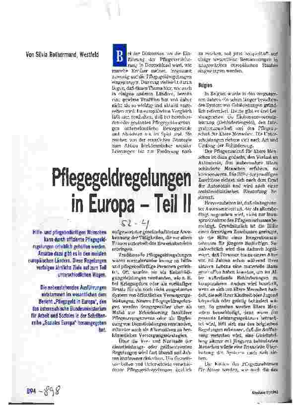 Vorschauseite 1: Pflegegeldregelungen in Europa Teil II