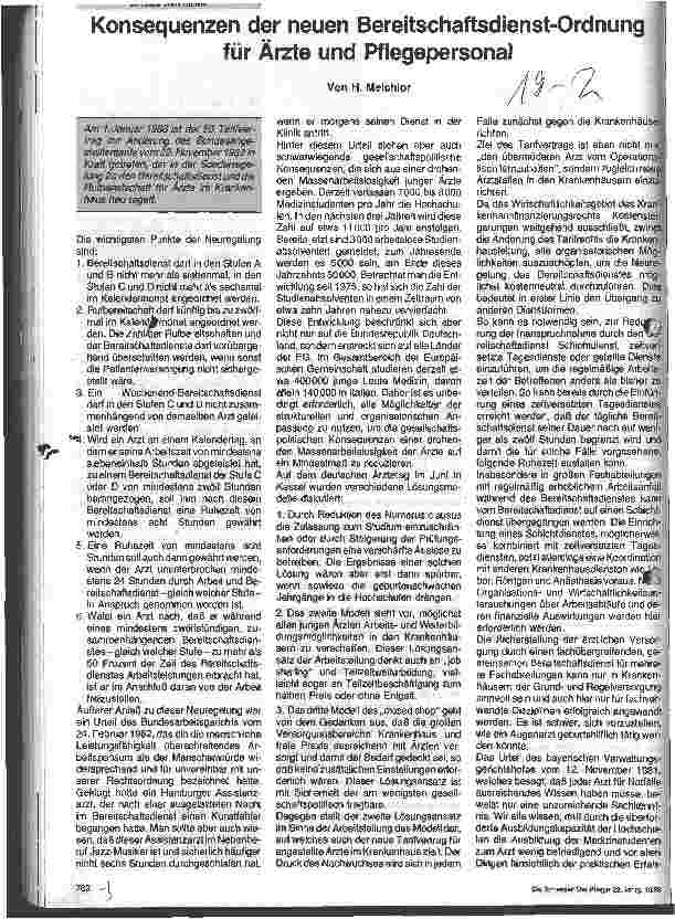 Vorschauseite 1: Konsequenzen der neuen Bereitschaftsdienstordnung für Ärzte u. Pflegepersonal