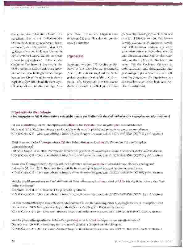 Vorschauseite 4: Welche Cochrane Reviews gibt es zu physiotherapeutischen Interventionen? Teil 2: Fachgebiete Neurologie / Psychiatrie
