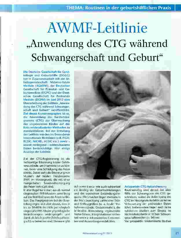 Vorschauseite 1: AWMF-Leitlinie „Anwendung des CTG während Schwangerschaft und Geburt