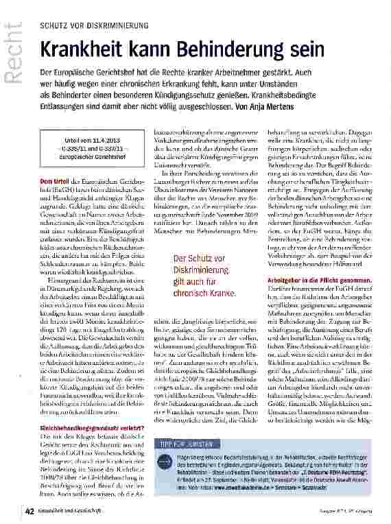 Vorschauseite 1: Krankheit kann Behinderung sein