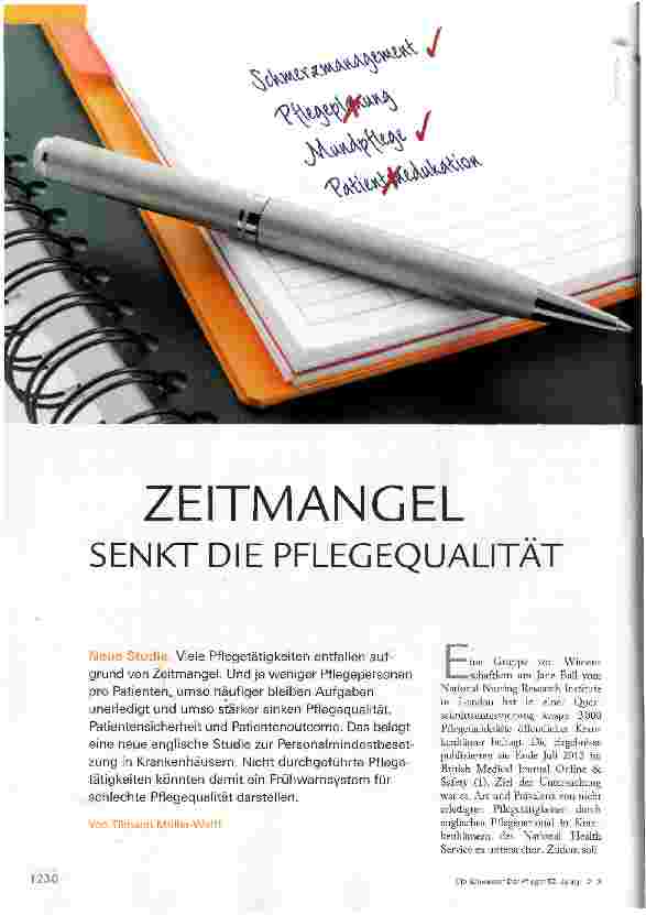 Vorschauseite 1: ZEITMANGEL SENKT DIE PFLEGEQUALITÄT