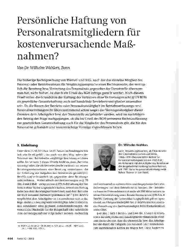 Vorschauseite 1: Persönliche Haftung von Personalratsmitgliedern für kostenverursachende Maßnahmen?