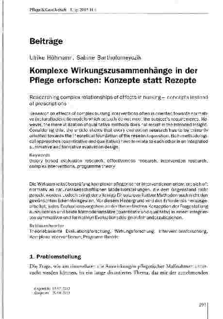 Vorschauseite 1: Komplexe Wirkungszusammenhänge in der Pflege erforschen: Konzepte statt Rezepte