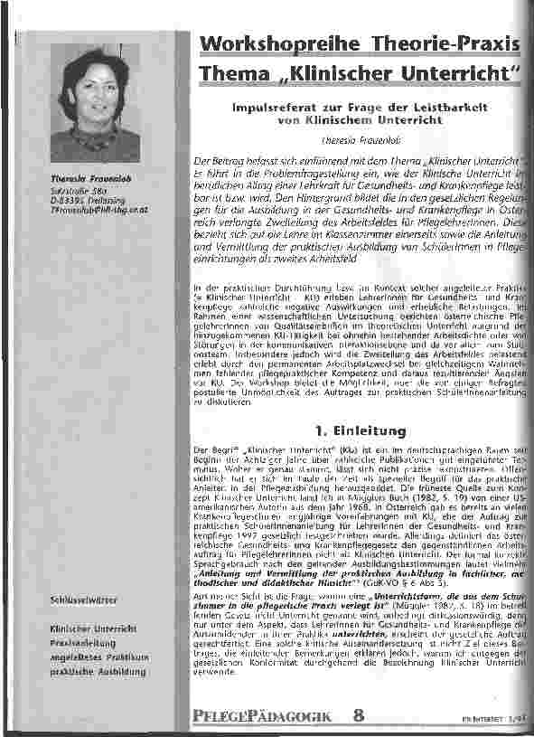Vorschauseite 1: Workshopreihe Theorie-Praxis Thema Klinischer Unterricht Impulsreferat zur Frage der Leistbarkeit von Klinischem Unterricht