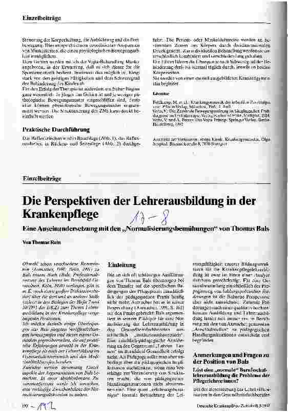 Vorschauseite 1: Die Perspektiven der Lehrerausbildung in der Krankenpflege Eine Auseinandersetzung mit den Normalisierungsbemühungen von Bals