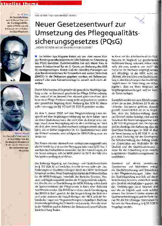 Vorschauseite 1: Neuer Gesetzesentwurf zur Umsetzung des Pflegequalitätssicherungsgesetzes (PQsG)