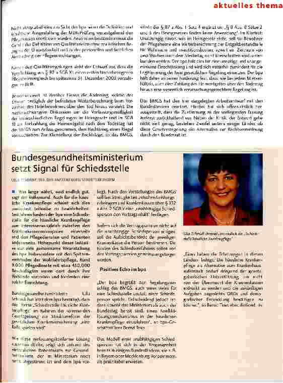 Vorschauseite 2: Neuer Gesetzesentwurf zur Umsetzung des Pflegequalitätssicherungsgesetzes (PQsG)