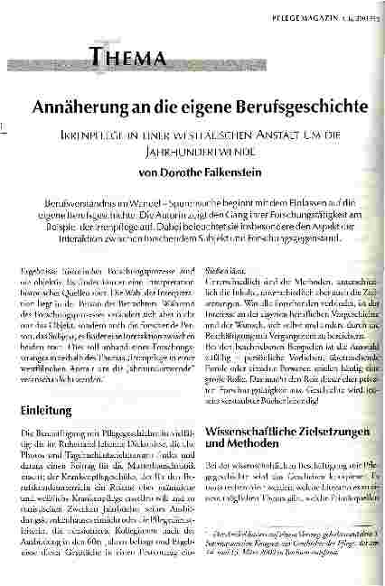 Vorschauseite 1: Annäherung an die eigene Berufsgeschichte Irrenpflege in einer westfälischen Anstalt um die Jahrhundertwende
