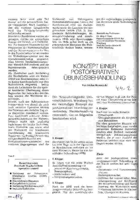 Vorschauseite 1: Konzept einer postoperativen Übungsbehandlung