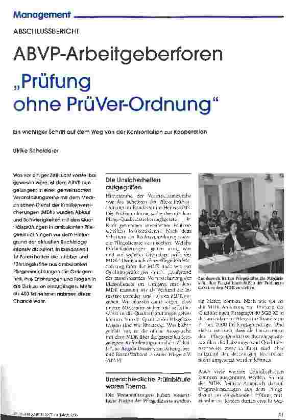 Vorschauseite 1: ABVP-Arbeitgeberforen Prüfung ohne PrüVer-Ordnung