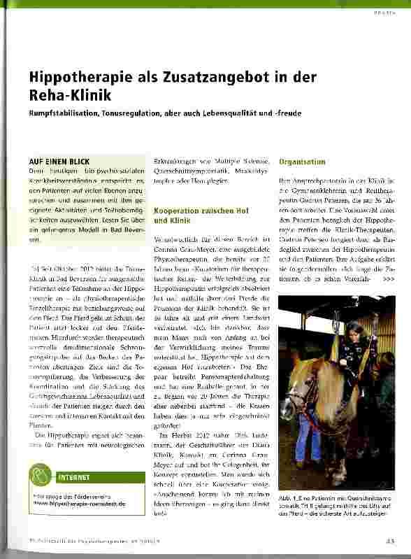 Vorschauseite 1: Hippotherapie als Zusatzangebot in der Reha-Klinik
