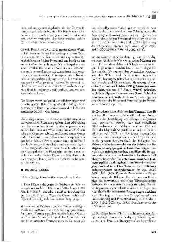 Vorschauseite 2: Verletzung vertraglicher Pflichten - Schadensersatz -lückenlose und detaillierte Pflegedokumentation