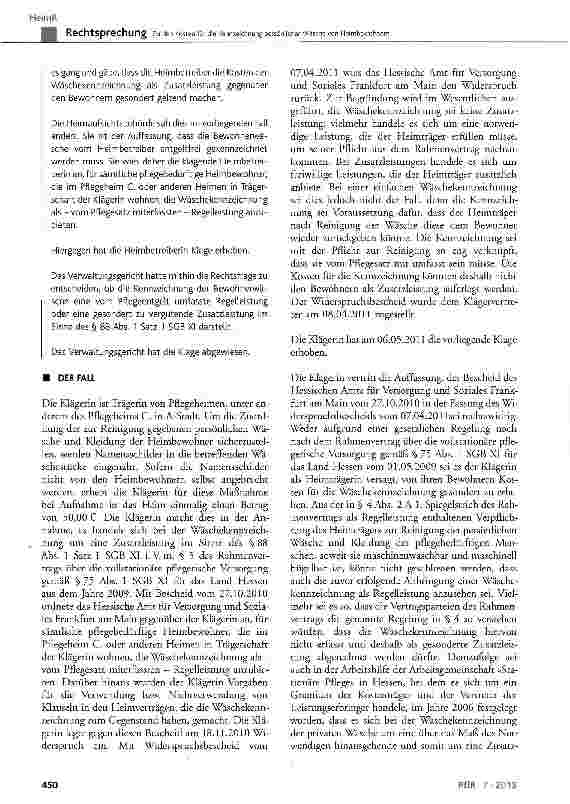 Vorschauseite 2: Zu den Kosten für die Kennzeichnung persönlicher Wäsche von Heimbewohnern SGB XI § 88 Abs. 1 Satz 1; BetrtflG HE § 18 Abs. 1