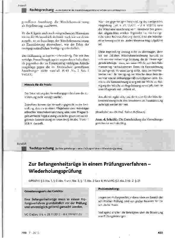 Vorschauseite 5: Zu den Kosten für die Kennzeichnung persönlicher Wäsche von Heimbewohnern SGB XI § 88 Abs. 1 Satz 1; BetrtflG HE § 18 Abs. 1