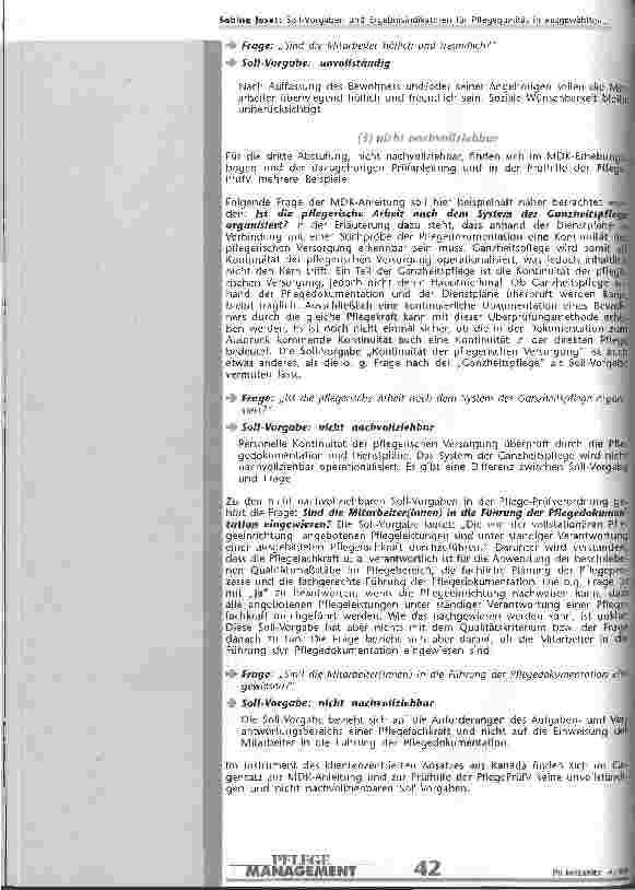 Vorschauseite 6: Soll-Vorgaben und Ergebnisindikatoren für Pflegequalität in ausgewählten Qualitätsprüfungsintrumenten für die stationäre Altenpflege