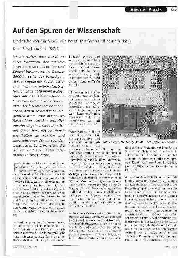 Vorschauseite 1: Auf den Spuren der WissenschaftEindrücke von der Arbeit von Peter Hartmann und seinem Team Kerri Frischknecht, IBCLC