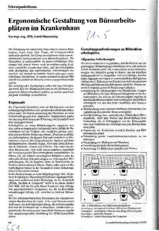 Vorschauseite 1: Ergonomische Gestaltung von Büroarbeitsplätzen im Krankenhaus