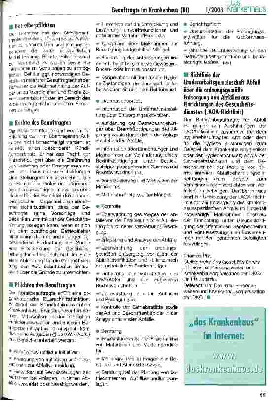 Vorschauseite 2: Beauftragte im Krankenhaus (3) Betriebsbeauftragter für Abfall