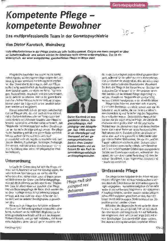 Vorschauseite 1: Kompetente Pflege - kompetente Bewohner Das multiprofessionelle Team in der Gerontopsychiatrie