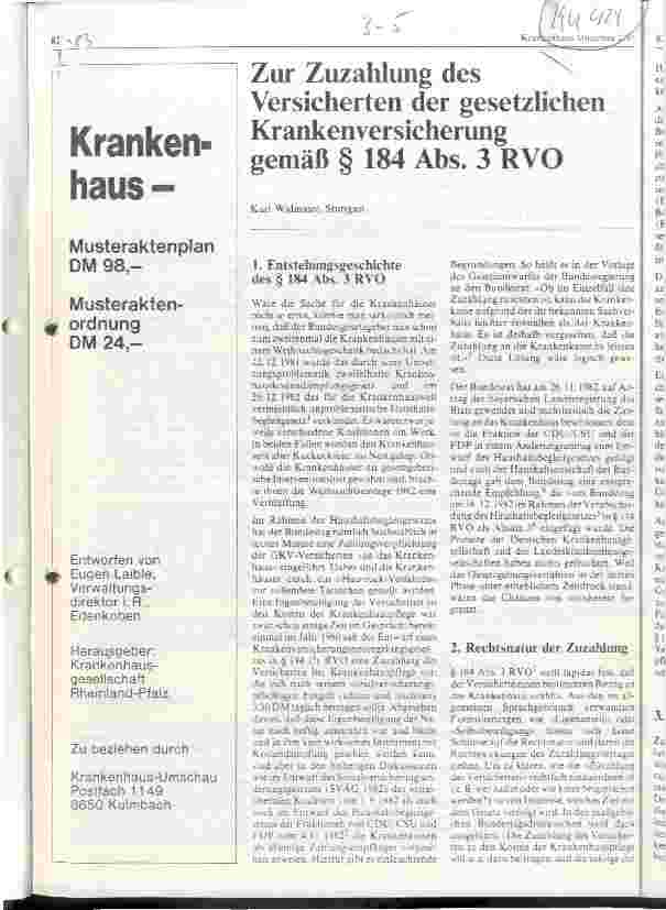 Vorschauseite 1: Zur Zuzahlung des Versicherten der gesetzlichen Krankenversicherung gem. Paragraph 184 Abs. 3 RVO