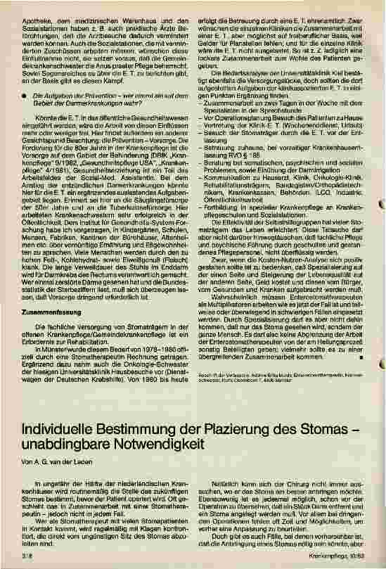Vorschauseite 1: Individuelle Bestimmung der Plazierung des Stomas unabdingliche Notwendigkeit
