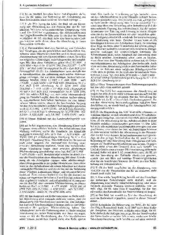 Vorschauseite 2: Anspruch auf Entfernung einer zu Recht erteilten Abmahnung aus der PersonalakteBGB §§242, 1004 Abs.1 Satz 1