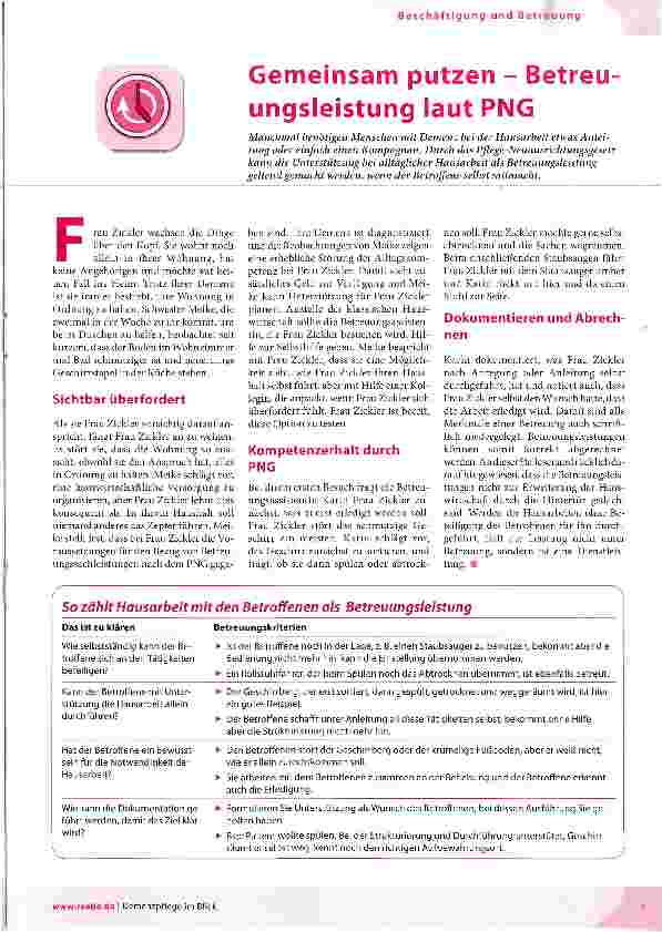 Vorschauseite 1: Gemeinsam putzen - Betreuungsleistung laut PNG