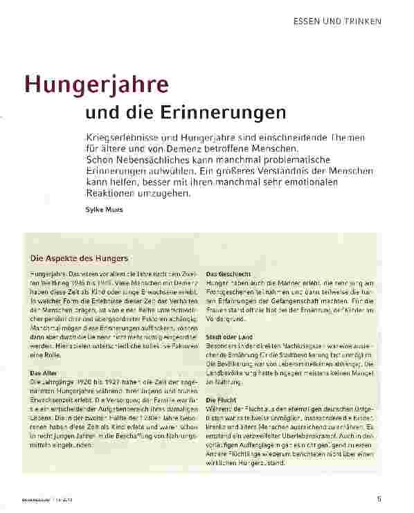 Vorschauseite 1: Hungerjahre und die Erinnerungen