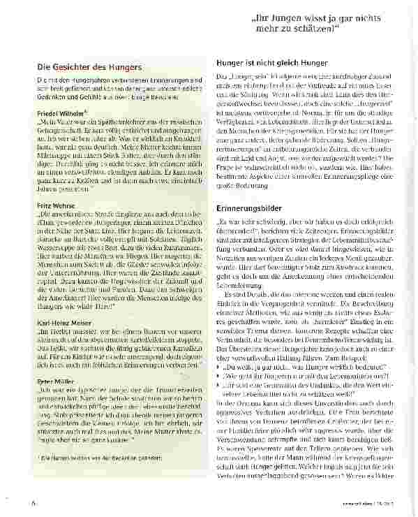 Vorschauseite 2: Hungerjahre und die Erinnerungen