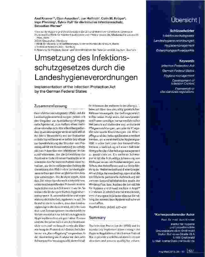 Vorschauseite 1: Umsetzung des Infektionsschutzgesetzes durch die Landeshygieneverordnungen