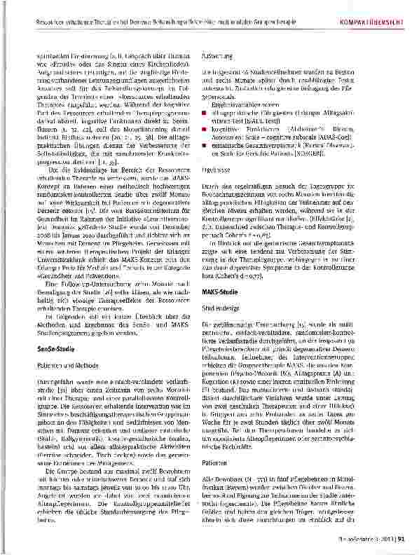 Vorschauseite 3: Ressourcen erhaltende Therapien bei Demenz: Behandlungseffekte einer multimodalen Gruppentherapie für Patienten mit degenerativer Demenz