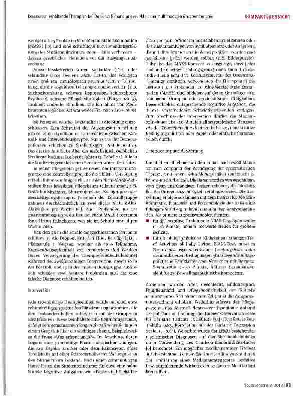 Vorschauseite 5: Ressourcen erhaltende Therapien bei Demenz: Behandlungseffekte einer multimodalen Gruppentherapie für Patienten mit degenerativer Demenz