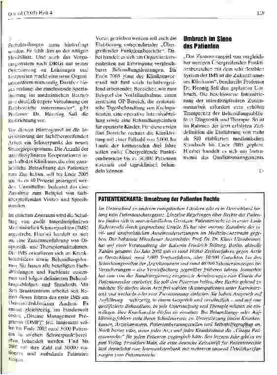 Vorschauseite 2: Programm PLUS 21 zur Leistungsfähigkeit und Standortsicherung als Ausrichtung auf schärfer werdenden Wettbewerb Fachübergreifende Behandlungsabläufe im Fokus