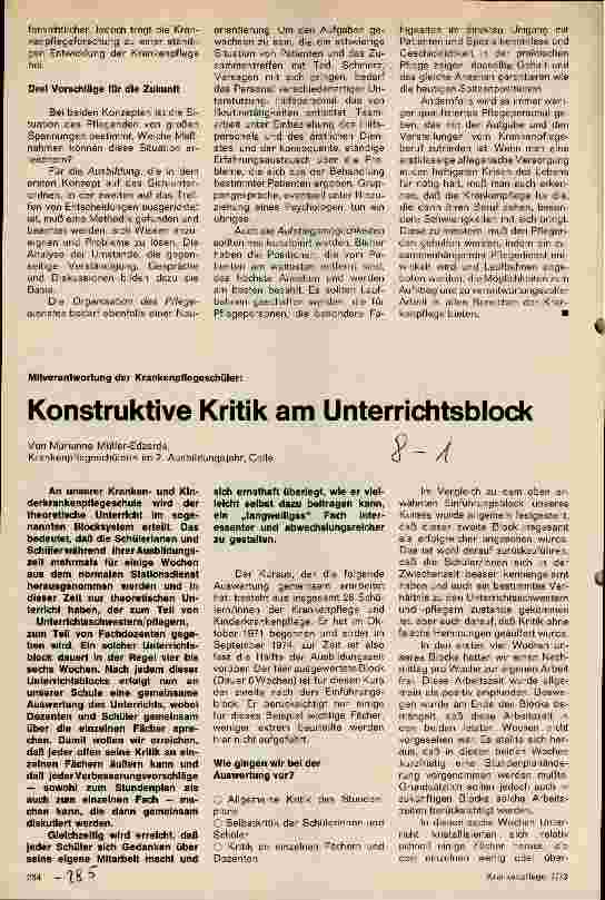 Vorschauseite 1: Konstruktive Kritik am Unterrichtsblock