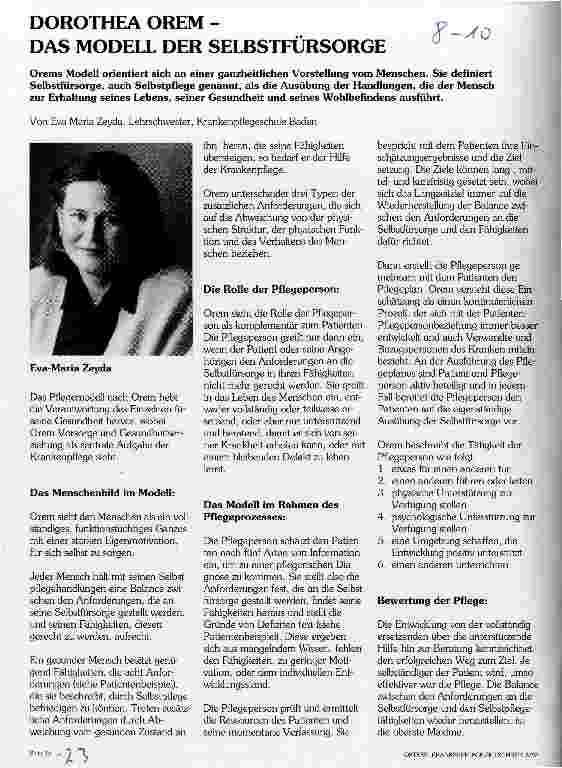 Vorschauseite 1: Dorothea Orem - das Modell der Selbstfürsorge