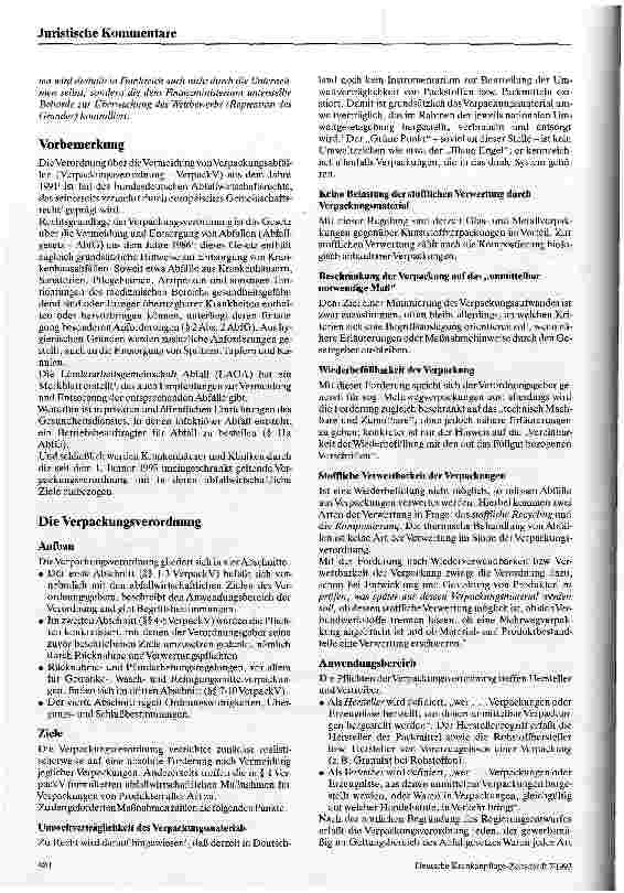 Vorschauseite 2: Die Verpackungsverordnung Zur Anwendung der Verpackungsv. in Einrichtungen des Gesundheitswesens