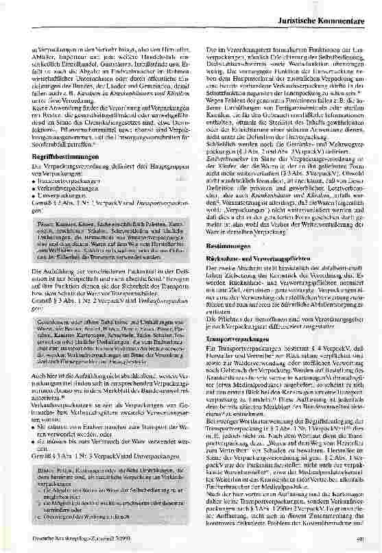 Vorschauseite 3: Die Verpackungsverordnung Zur Anwendung der Verpackungsv. in Einrichtungen des Gesundheitswesens
