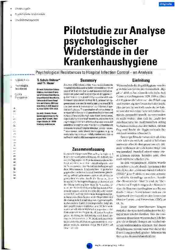 Vorschauseite 1: Pilotstudie zur Analyse psychologischer Widerstände in der Krankenhaushygiene