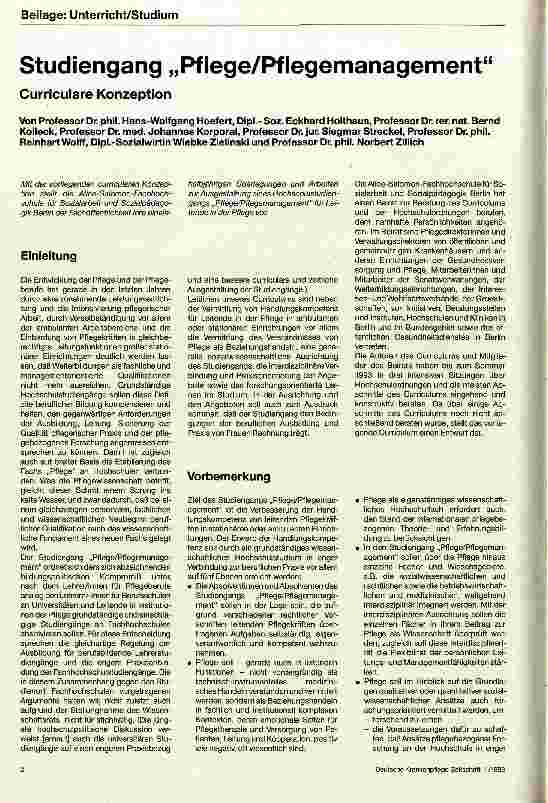 Vorschauseite 1: Studiengang Pflege/Pflegemanagement Curriculae Konzeption