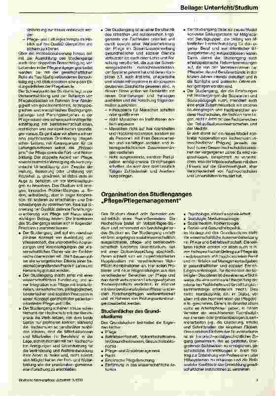 Vorschauseite 2: Studiengang Pflege/Pflegemanagement Curriculae Konzeption