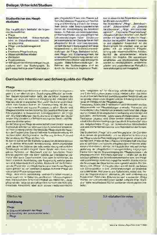 Vorschauseite 3: Studiengang Pflege/Pflegemanagement Curriculae Konzeption