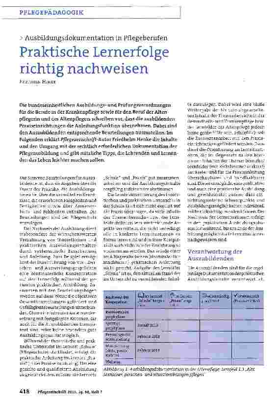 Vorschauseite 1: Die bundeseinheitlichen Ausbildungsund Prüfungsverordnungen für die Berufe in der Krankenpflege sowie für den Beruf der Altenpflegerin und des Altenpflegers schreiben vor, dass di…
