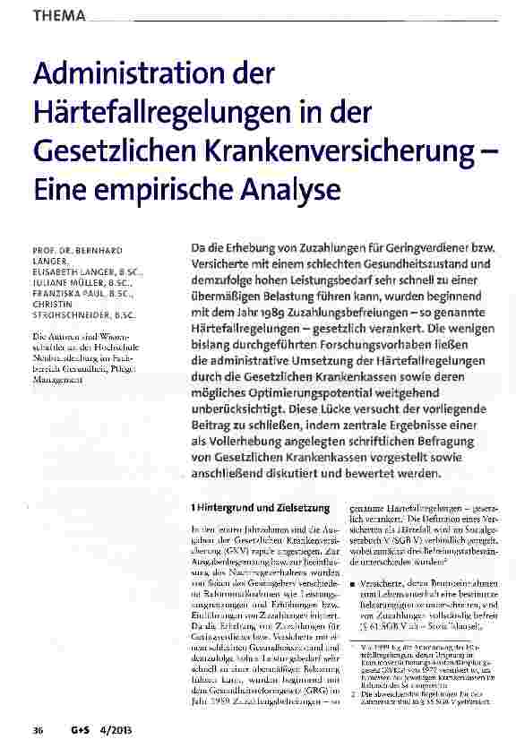 Vorschauseite 1: Administration der Härtefallregelungen in der Gesetzlichen Krankenversicherung -Eine empirische Analyse