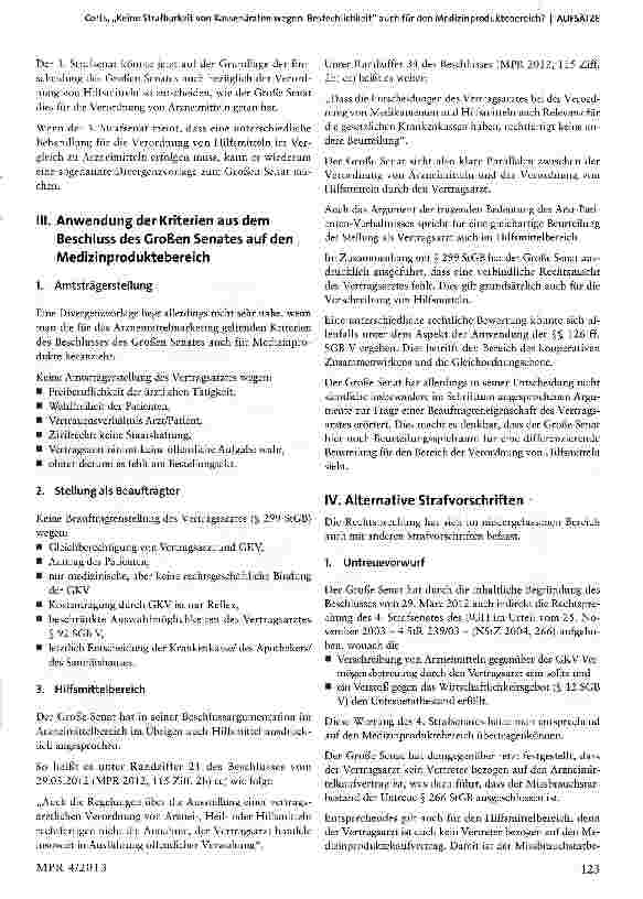 Vorschauseite 2: Gilt die Entscheidung des BGH Großer Senat für Strafsachen: „Keine Strafbarkeit von Kassenärzten wegen Bestechlichkeit auch für den Medizinproduktebereich?