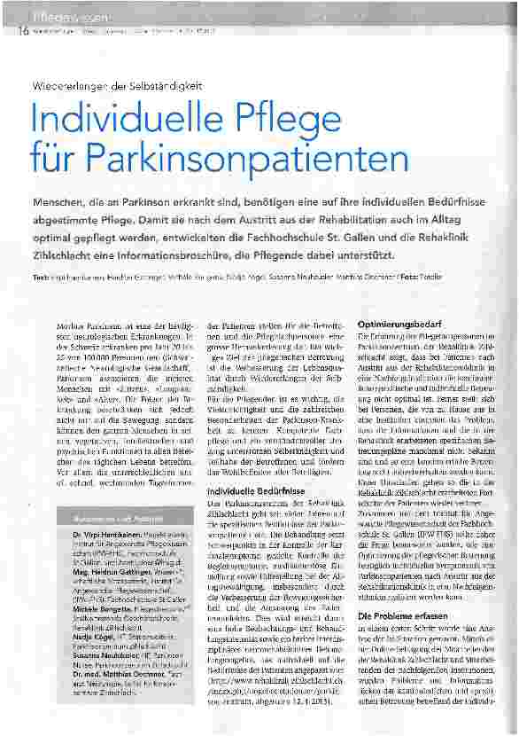 Vorschauseite 1: Individuelle Pflege für Parkinsonpatienten