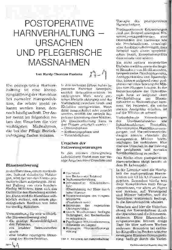 Vorschauseite 1: Postoperative Harnverhaltung - Ursachen und pflegerische Maßnahmen