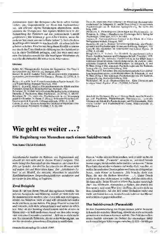 Vorschauseite 1: Wie geht es weiter. .. ? Die Begleitung von Menschen nach einem Suizidversuch